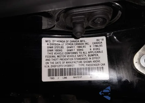 2018 Honda Civic Lx z USA, uszkodzony, nr VIN 2HGFC2F51JH588621